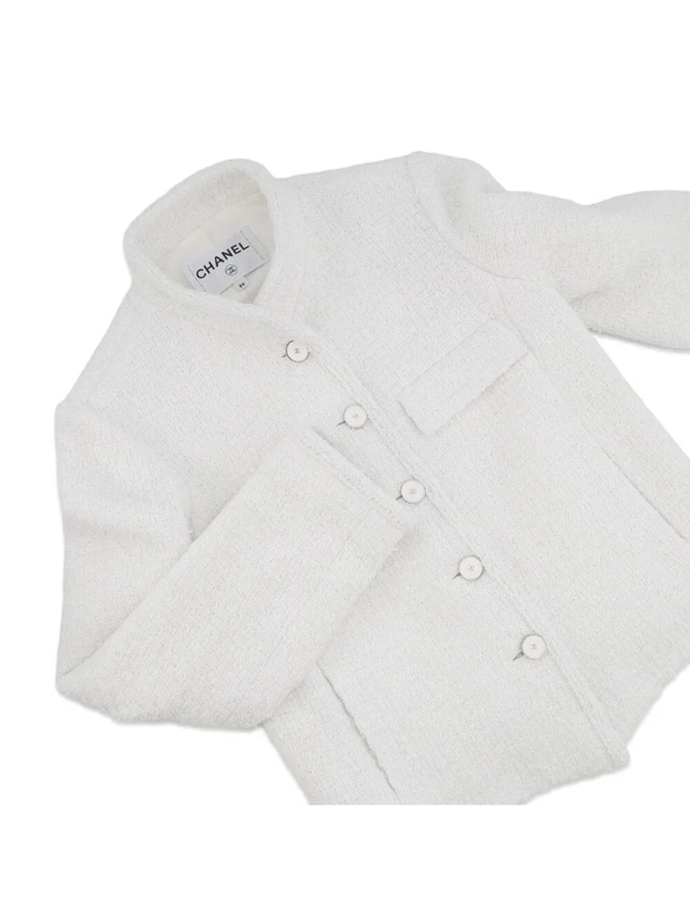 Chanel Jacket CC Logo Tweed Outer White 34